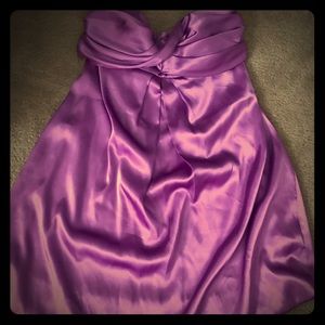 Purple satin strapless dress